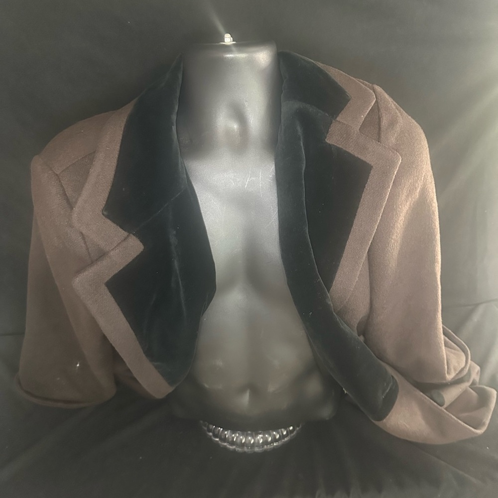 Brown Blazer with Black Lapel-ladies size L-Amanda Lee-#346
